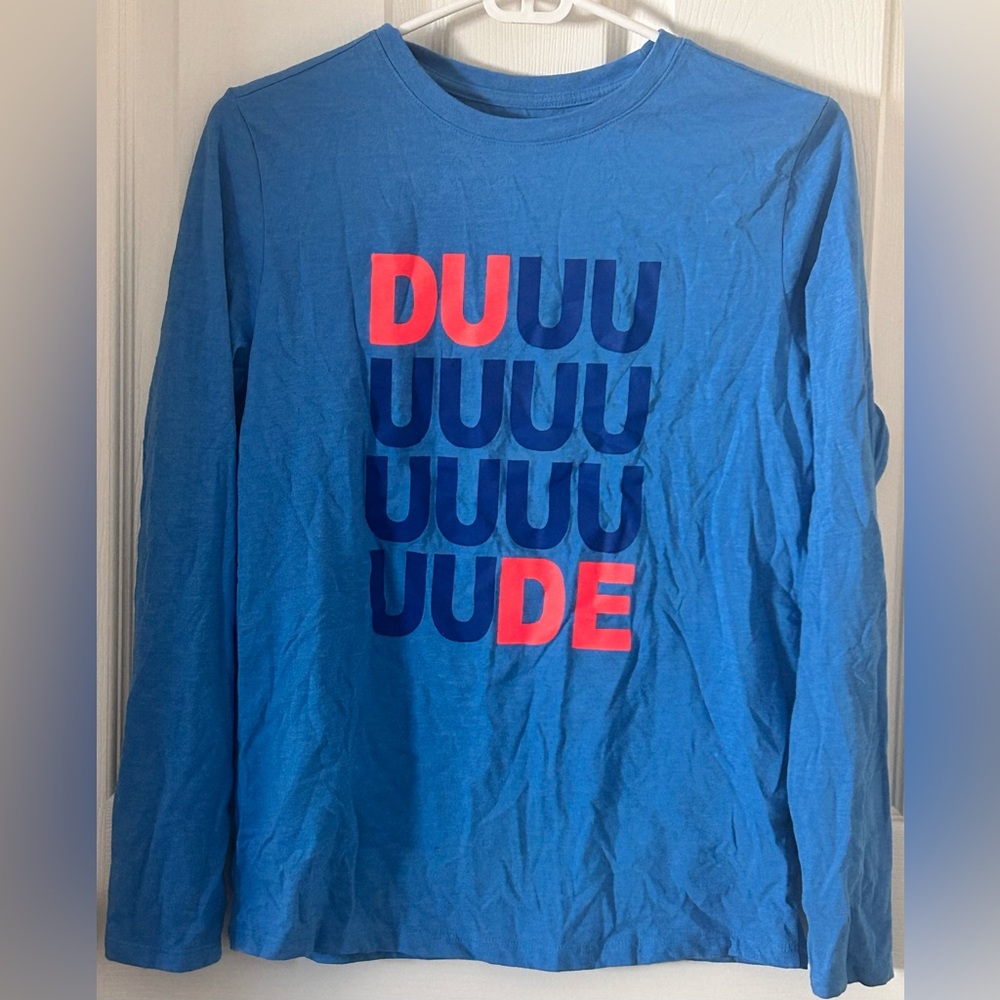 Boys Cat & Jack Blue Shirt with Orange “DUDE” Logo